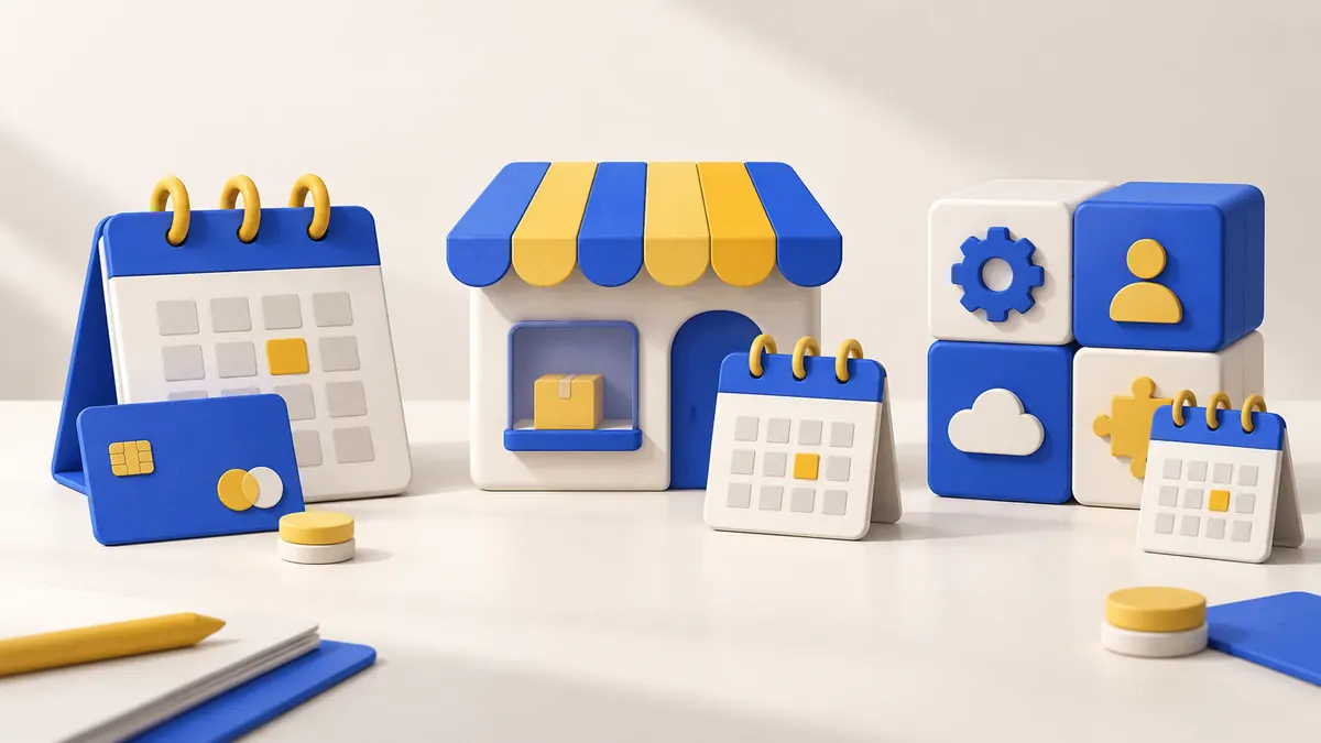 Tres conjunts d’eines combinen calendari, pagaments i botiga online.